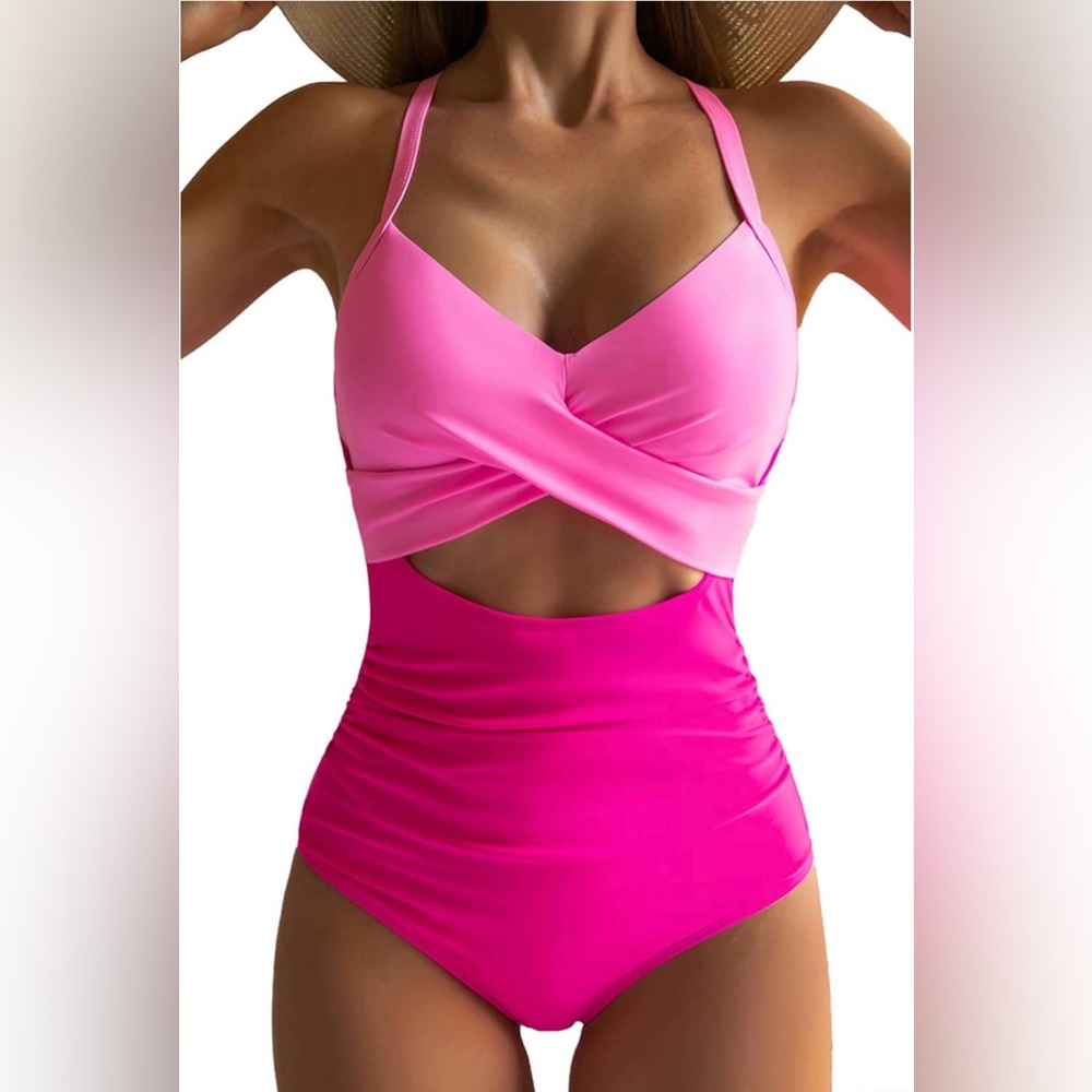 One Piece Swimsuit Tummy Control Cutout High Waisted Bathing Suit Wrap Tie Back